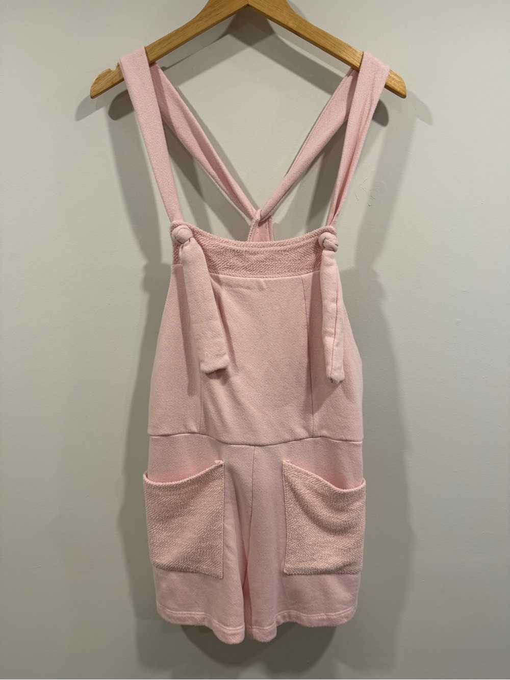 BUCKETLIST Blush Pink Knit Overall Romper with Tie Straps